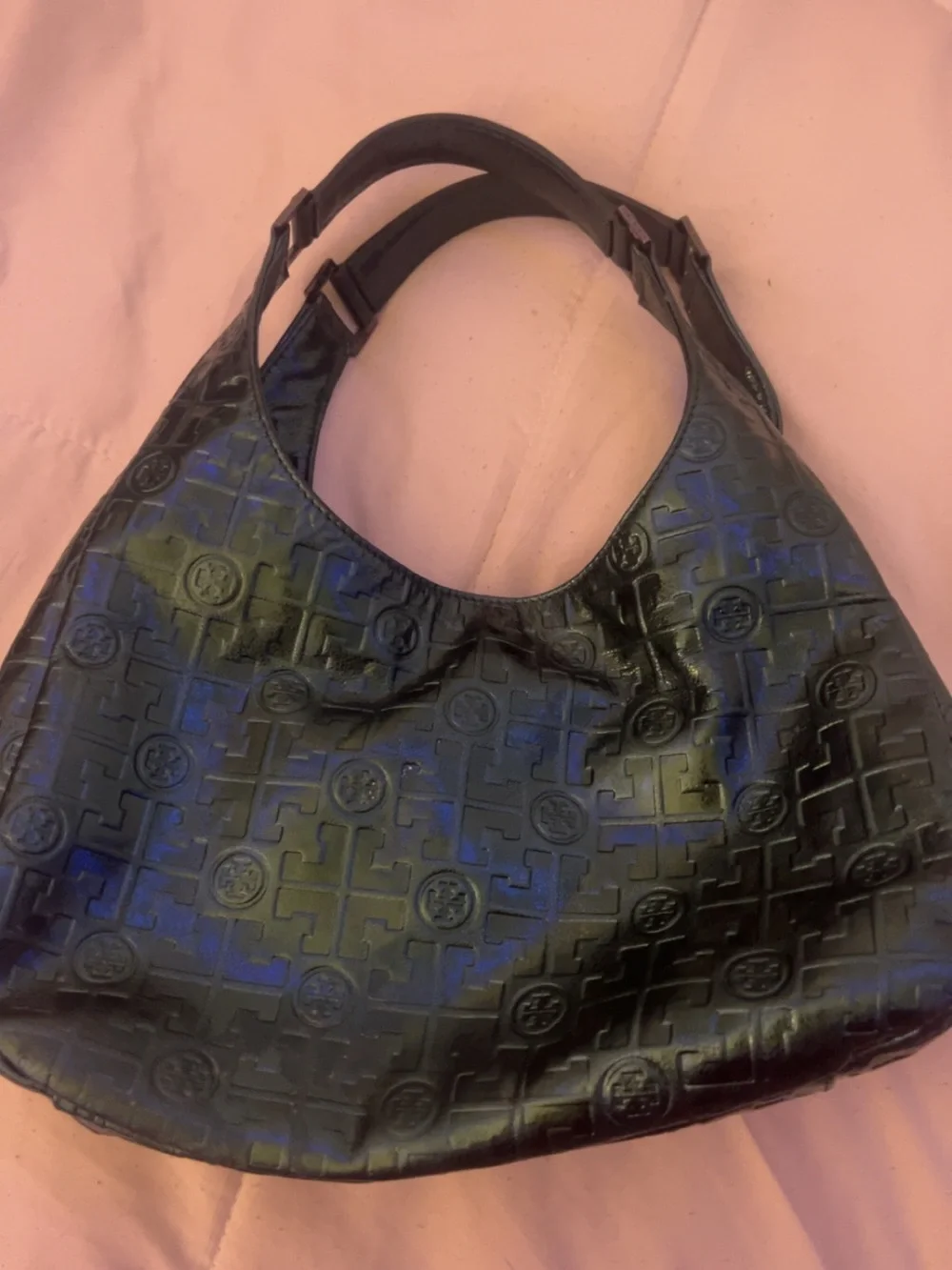 Embossed Green Tory Burch Hobo Bag with Subtle Sheen
